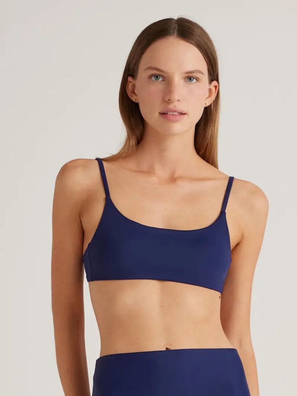 NEW Quince Italian Scoop Neck Bikini Top Navy Blue Sz small